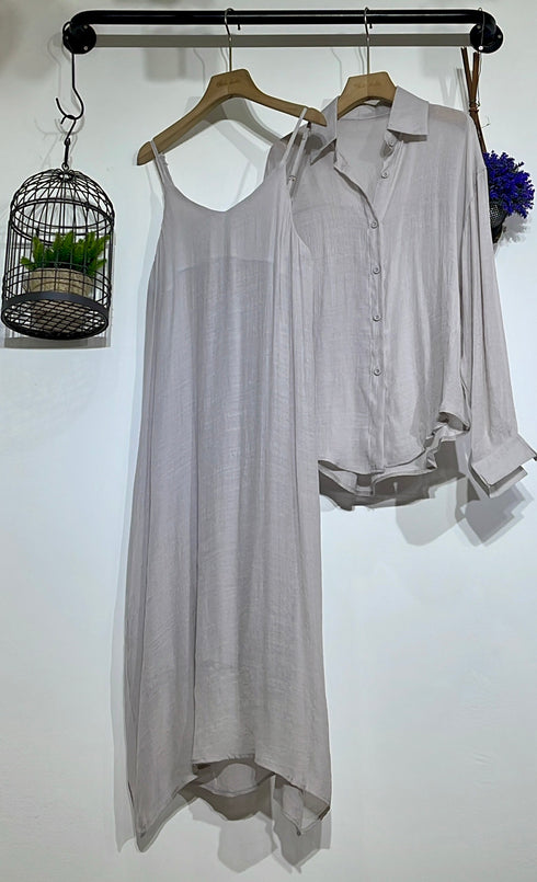 Women Two Piece Set of Sleeves Long A-line Dresses with Shirts